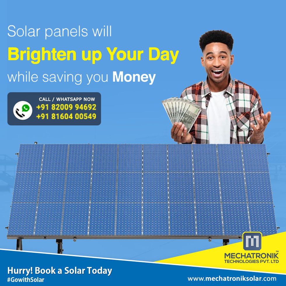 mecha_solar's tweet image. solar panels will brighten up your day while saving you money.
Mechatronik Technologies Pvt Ltd
For Commercial/Industrial/Residential Solar Inquiry Call:
📲 +91 82009 94692
📲 +91 81604 00549
Visit website: mechatroniksolar.com
.
.
.
#FuturePower #InstallSolar #switchtosolar