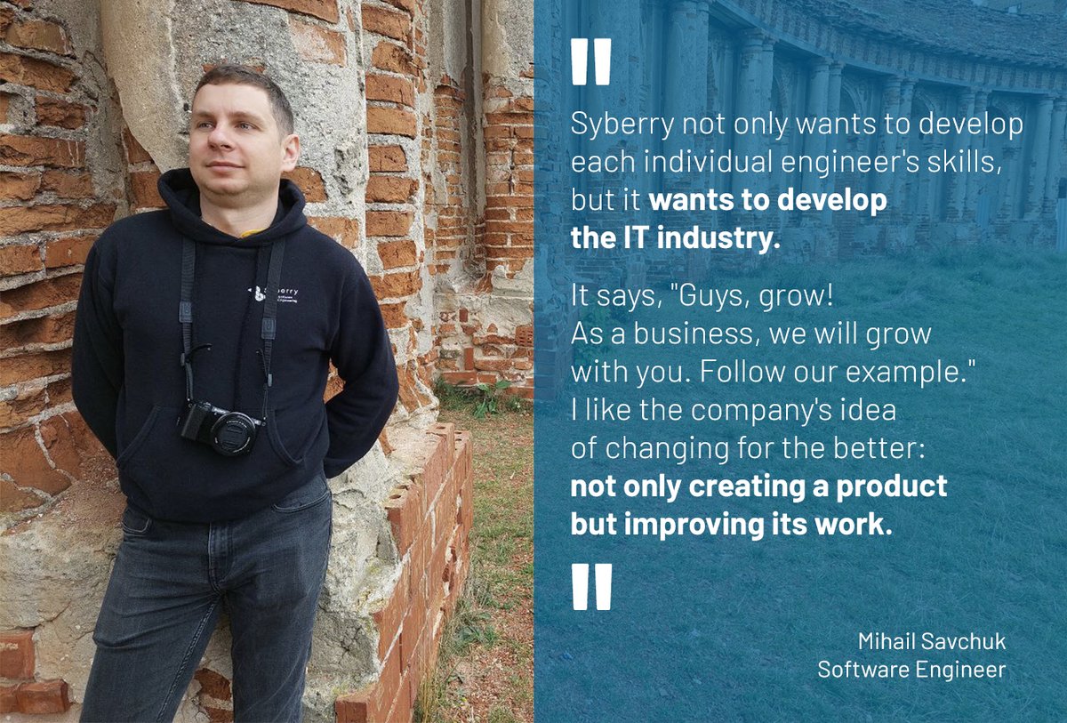 SyberryCorp's tweet photo. Our software engineer Mihail Savchuk has first heard about Syberry at an #ITconference. He immediately decided to join: https://t.co/4AZQoVNgFm