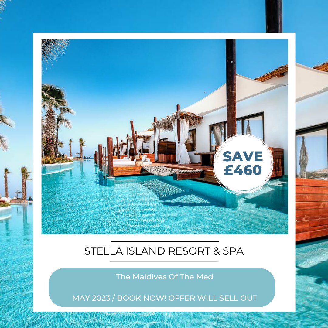 🔥 ‼ STELLA ISLAND 2023 ‼ 🔥 
HOT HOT HOT OFFER! 
🌟BOOK NOW TO AVOID DISAPPOINTMENT! THIS OFFER WILL SELL OUT 🌟

🥂Experience "The Maldives of the Med"  From only £1,225pp - SAVE £460 😯 

Call us on 01730 711010 or email Leisure@meonvalleytravel.com to find out more! 🌍