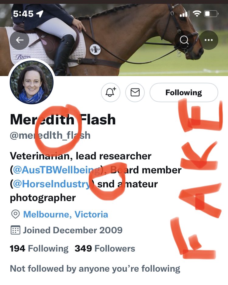 barbwodecki's tweet photo. Hey #veterinarianTwitter 
@meredlth_flash is a fake account. It is not the real @m_flash_vet 
Block and report https://t.co/bcPtDsJLYo