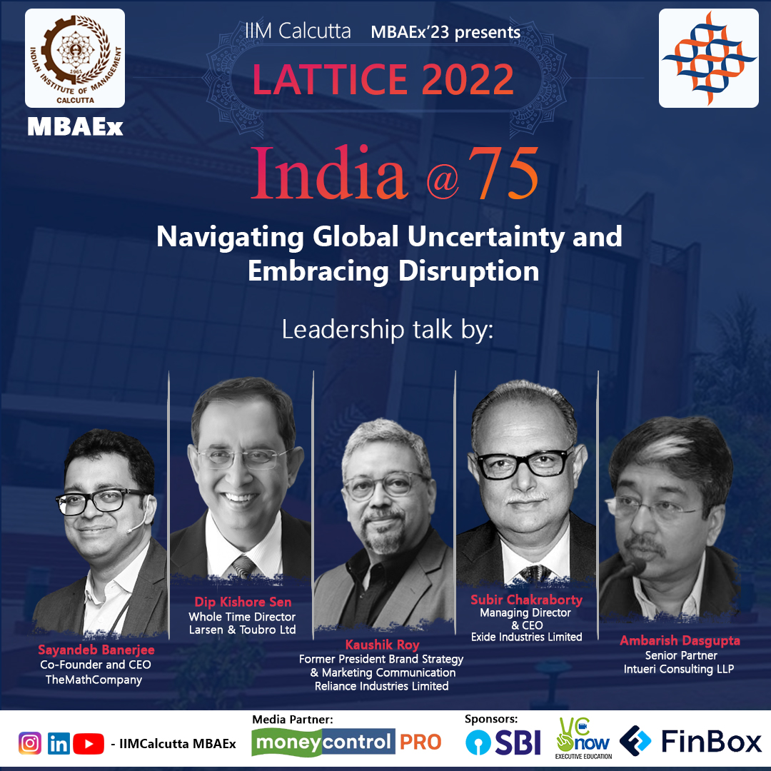 iimcmbaex's tweet photo. We are thrilled to announce the esteemed speaker list for LATTICE 2022 on 20th August 2022.
Watch this space for further updates!
#iimcalcutta #iim #iimc #lattice #mbaex #conclave #india #business #management #event #moneycontrol #sbi #vcnow #finbox https://t.co/pjBVHeZHaj