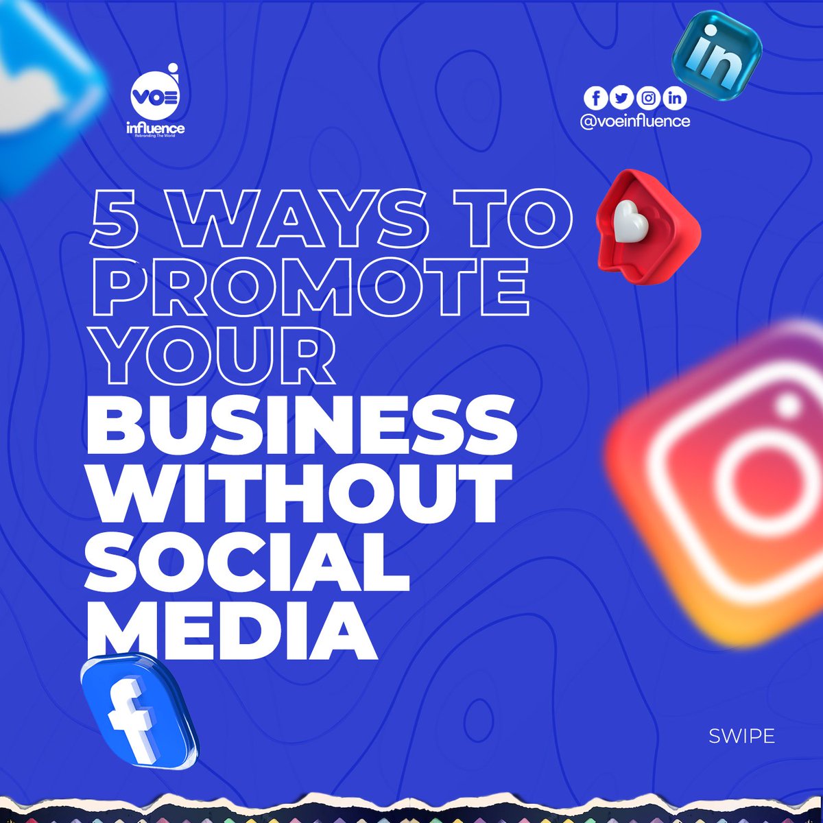 VoeInfluence's tweet photo. HOW TO PROMOTE YOUR BUSINESS WITHOUT SOCIAL MEDIA๐ฏ๐ฏ
Is it possible to bring your business to the public without having to use social media?
YES! IT IS POSSIBLE.
You'll be amazed at the results you'll get after reading and applying these tips in your business.
#voeinfluence https://t.co/7DGsxqYdd2