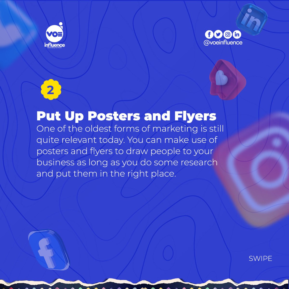 VoeInfluence's tweet photo. If you are a business owner and you want to try traditional methods, here are some key methods. They are proven methods that have and still achieve desired results.
#businesstips #voeinfluence #branding #graphicdesigns #smallbusiness https://t.co/M9B3eUP5dq