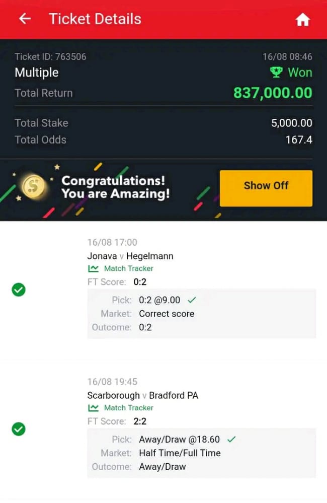 Macronxdon247's tweet photo. @williamsodds_1 I'm just speechless every single time you keep surprising me you have really proven yourself to be the greatest in this fixed games line I appreciate you my friend also won the one he bought yesterday he's so happy. https://t.co/vzISUaXdAX