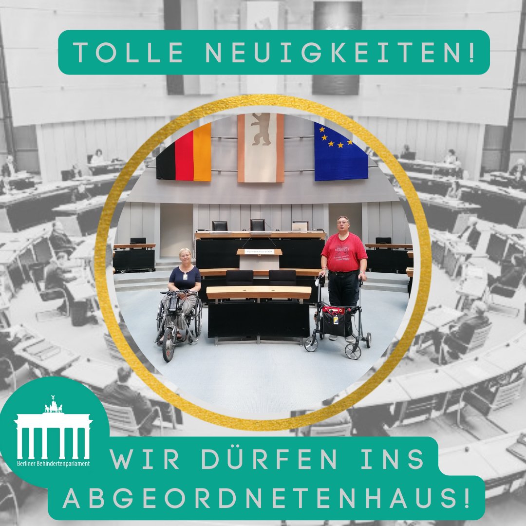 BBParlament's tweet photo. Das @AGH_Berlin stellt uns den Plenarsaal für unser Berliner #Behindertenparlament am 3. Dezember 2022 zur Verfügung! Gestern waren @Lindebend und Christian Specht für uns schonmal vor Ort. Großes Dankeschön an das Präsidium @Dennis_Buchner 

#Berlin #Inklusion #Politik https://t.co/c6TpCB8FFT