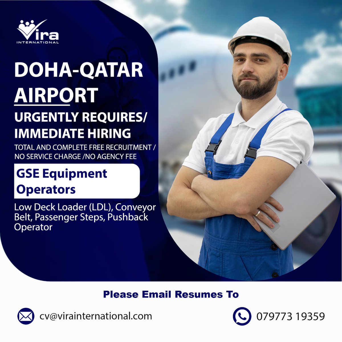 Vira_India's tweet photo. #Jobs #Recruitment #Jobsearch #Jobopportunity #Jobhunters #Jobvacancy #Openings #Jobalert #FreeRecruitment #NoServiceCharge #GSE #Airport #Avation #Dohajobs #QatarJobs https://t.co/NNwSD2Apim