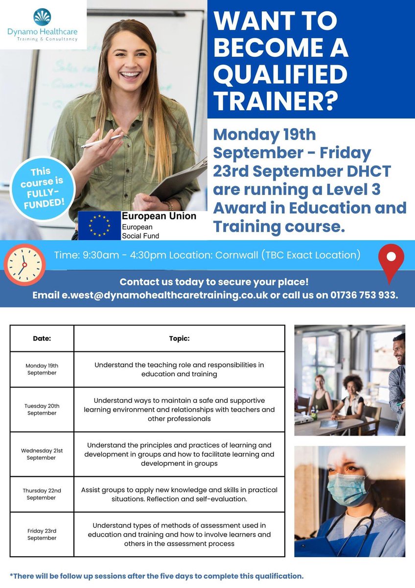 dynamo_hc's tweet photo. Want to become a qualified trainer? 

We are running a fully-funded course in Cornwall from Monday 19th September - Friday 23rd September! 

Message us today or visit https://t.co/KL07pGdKSS to find out more! 

💙💙💙 https://t.co/I7HXiTMOYX