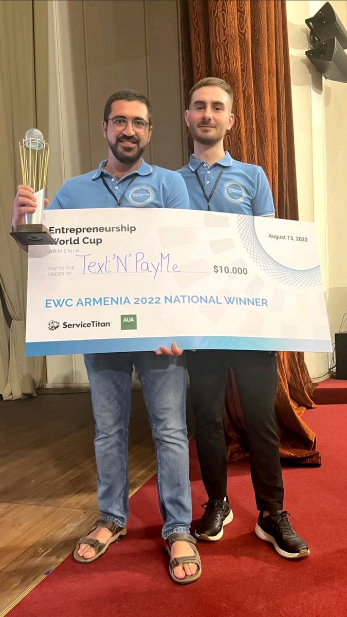 textnpayme's tweet photo. Text'nPayMe - the Apple of Fintech. 🚀🥇🏆
We have won the national final of the Entrepreneurship World Cup - Armenia 2022. 
New peaks are yet to be conquered during the international final of the EWC 2022.
#textnpayme #fintech #tpm #textandpayme #payments #paymentkeyboard https://t.co/vVIB1AxeX2