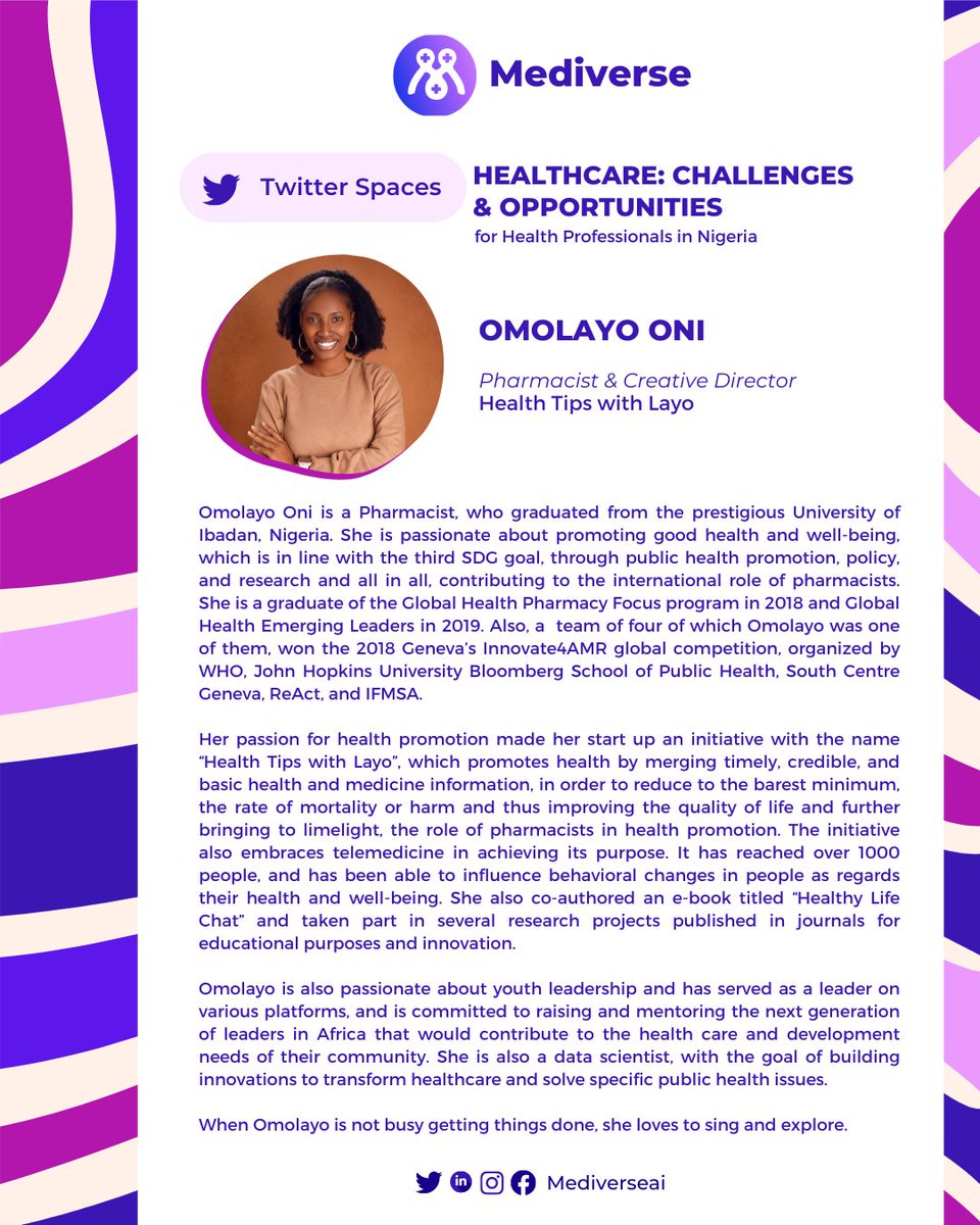 mediverseai's tweet photo. We are having a Twitter space this Saturday by 7 pm. 

@thevalueadder_ would be hosting the conversation with @healthtipswithlayo and @the_beardedsina around the challenges and opportunities in the Nigerian healthcare sector. 

See you there✌️. https://t.co/MIKBsVTBt1