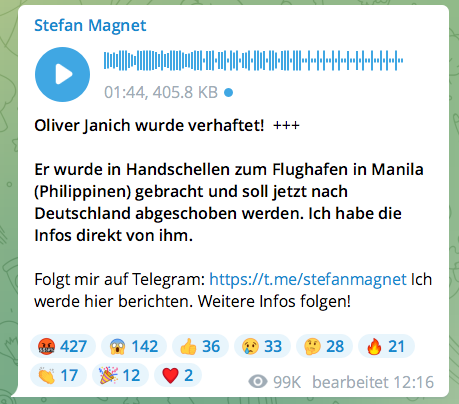 gtorges's tweet photo. Große Aufregung gerade bei den #Querdeppen auf #Telegram. Auch in #Tansania bei #Siffmann breitet sich Unruhe aus. 🤣🤣🤣
#OliverJanich #QuerdenkerSindTerroristen https://t.co/JFGlVRZ2j5