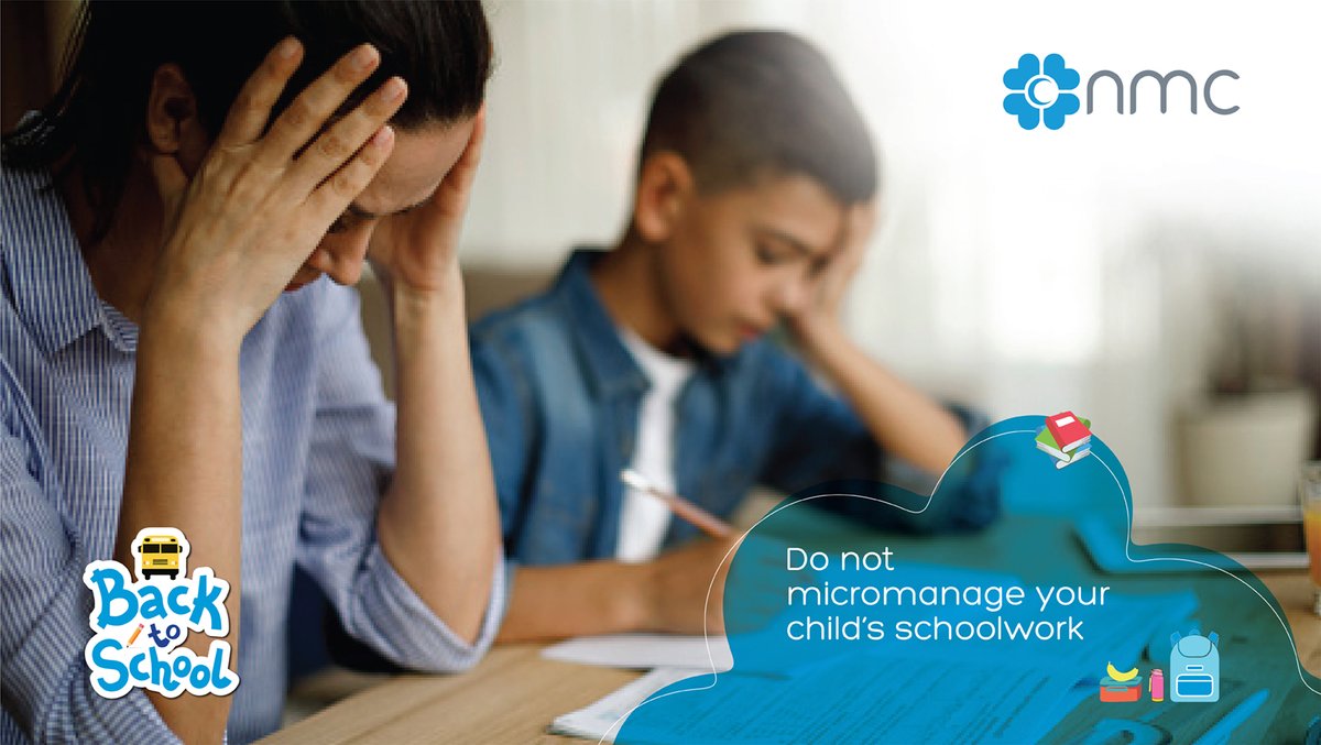 NMCHealthcare's tweet photo. Returning to school after a summer of fun &amp; late nights can be challenging. Avoid these:

> Don't skip parent-teacher interactions
> Don't expect unreasonable grades, friends, etc
> Don't micromanage your child’s schedule like the previous year.

#NMC #NMCHealthcare #BackToSchool https://t.co/q1rdVCKyZb