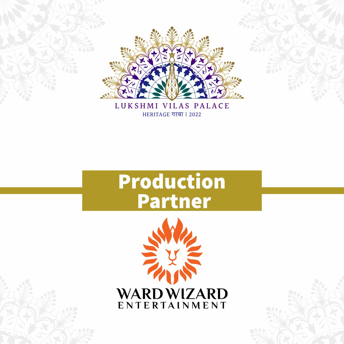 LVP_Garba's tweet photo. Welcoming Wardwizard Entertainment as the Production Partner for the Lukshmi Vilas Palace Heritage Garba 2022.

#PalaceHeritageGarba2022 #wardwizardentertainment #ProductionPartner #LukshmiVilasPalace #baroda
#MotibaugCricketGround #Vadodara #TheHeritageGarba #Garba2022 #Gujarat https://t.co/mVtIm75rYL