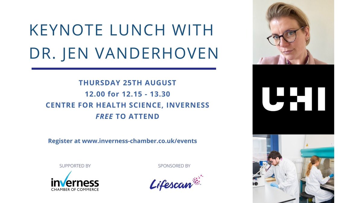 UHI (@thinkuhi) on Twitter photo ➕REGISTER BY MON 22 AUG➕Join us at our Centre for Health Science in #Inverness next Thu 25 Aug with #ThinkUHI's <a href="/JenVanderhoven/">Jen Vanderhoven</a>, LifeScan & @sserenewables🗣️benefits of engaging with UHI.
➕Includes buffet lunch, networking & guided tour: bit.ly/3PV6TQX
@invernessChambr ➕REGISTER BY MON 22 AUG➕Join us at our Centre for Health Science in #Inverness next Thu 25 Aug with #ThinkUHI's <a href="/JenVanderhoven/">Jen Vanderhoven</a>, LifeScan & @sserenewables🗣️benefits of engaging with UHI.
➕Includes buffet lunch, networking & guided tour: bit.ly/3PV6TQX
@invernessChambr