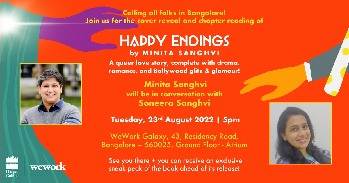 Readers in Bangalore, join us for a discussion and book reading of #HappyEndings with the author <a href="/votesanghvi/">votesanghvi</a>; in conversation with <a href="/soneera/">Soneera Sanghvi</a>.

On 23rd August, at 5 PM, at <a href="/WeWorkIndia/">WeWork India</a>, Bangalore

Check out more details below!