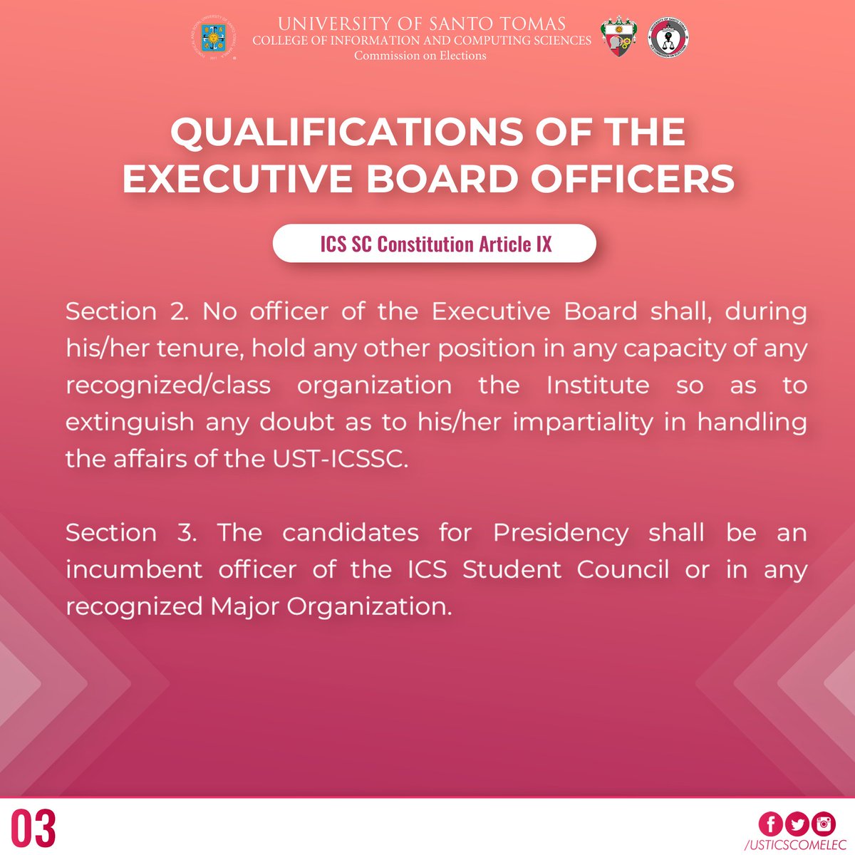 USTICSComelec's tweet photo. [post 3/4]

Qualifications to be a part of the CICS SC Executive Board https://t.co/XS3jsryuEb