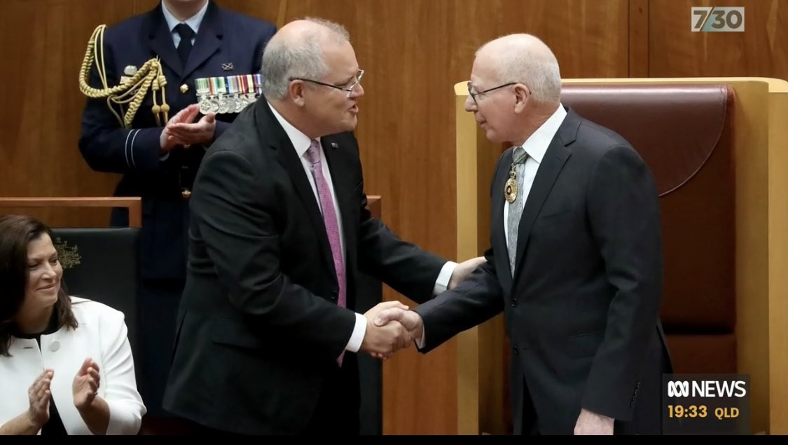 scom_occhio's tweet photo. On Governor Generals new excuse, he swore Morrison into ministries in 2020 which he didn’t make public, so why did he swear him in again in 2021 full knowing he wouldn’t publicise it again. #SackTheGG #SackScomo #Morrison #TheDrum #abc730 #afternoonbriefing #Scottythefukwit https://t.co/oCWN80tSYe