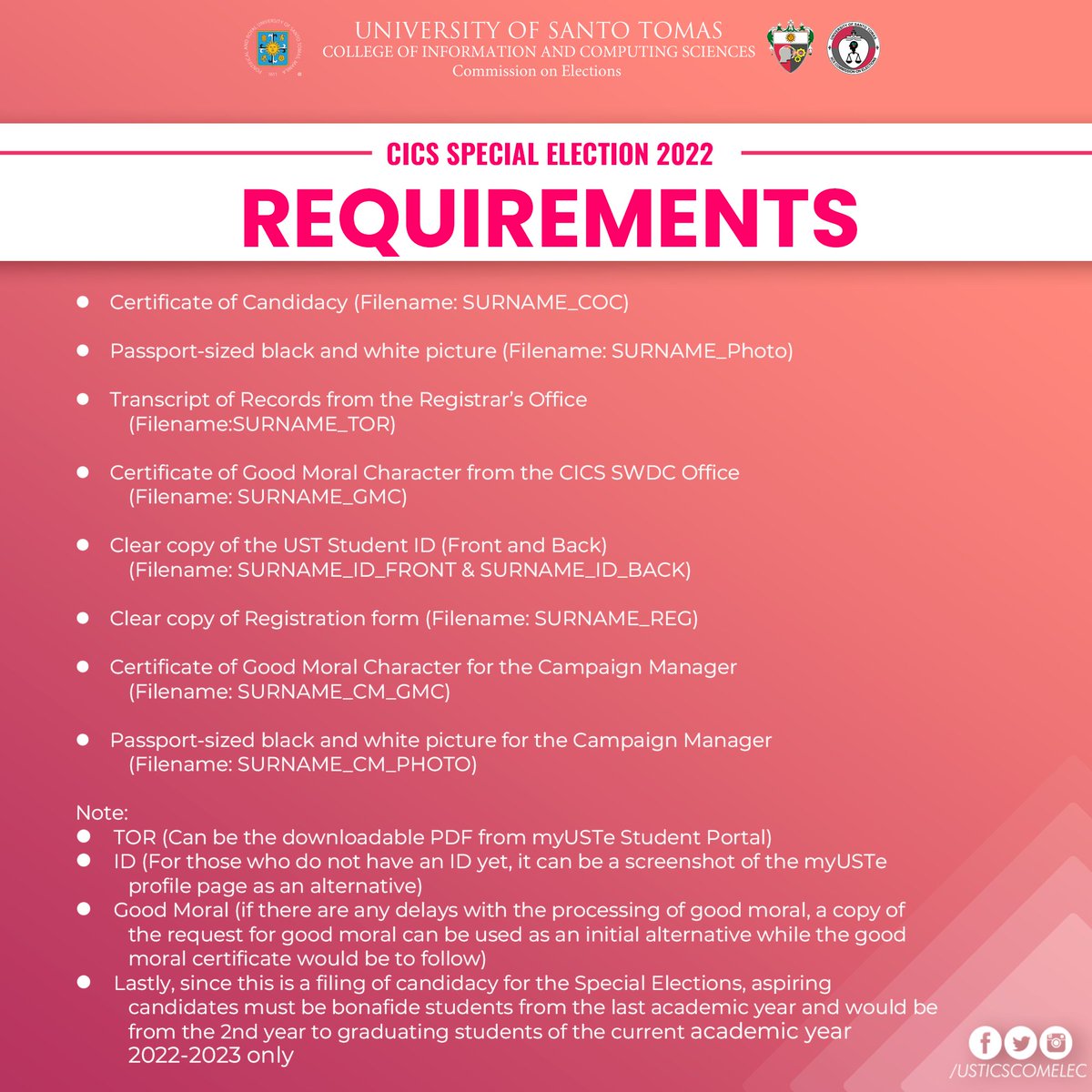 USTICSComelec's tweet photo. [post 4/4]
The requirements and process of submitting a certificate of candidacy. https://t.co/FlmkvuSn0a