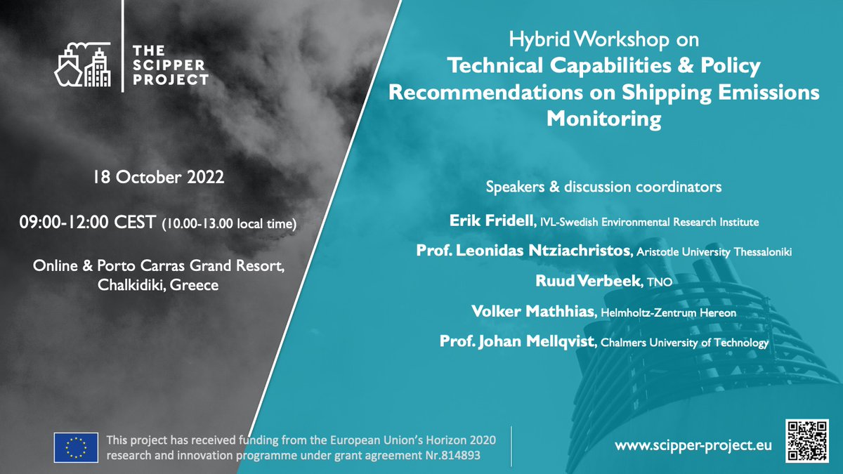 ScipperProject's tweet image. Join the SCIPPER hybrid stakeholders workshop “Technical Capabilities &amp;amp; Policy Recommendations on Shipping Emissions Monitoring”

📅18 October 2022, 09.00-12.00 (CEST)

More info at scipper-project.eu/news/scipper-s…

#ships #maritime #Horizon2020 #transport #europe #research #emissions