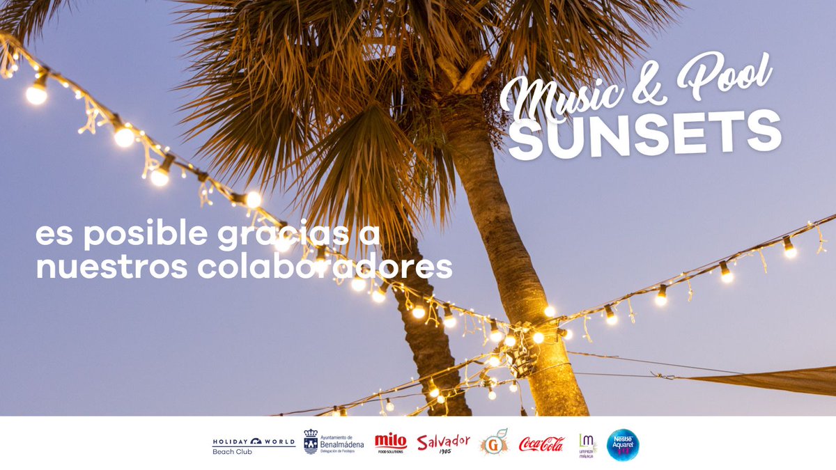 Holiday_World's tweet photo. Gracias @BenalmadenaAyto @panad_salvador @Grupo_Gallego @CocaCola_es @LimpiezaMalaga @Nestle_es por ayudar a ofrecer los mejores momentos en #familia y disfrutar de un atardecer diferente en nuestro #Clubdeplaya🏖️ 
Sin ellos los #Music&amp;PoolSunsets no serían lo mismo
#holidayworld https://t.co/P8YEgQFjTn