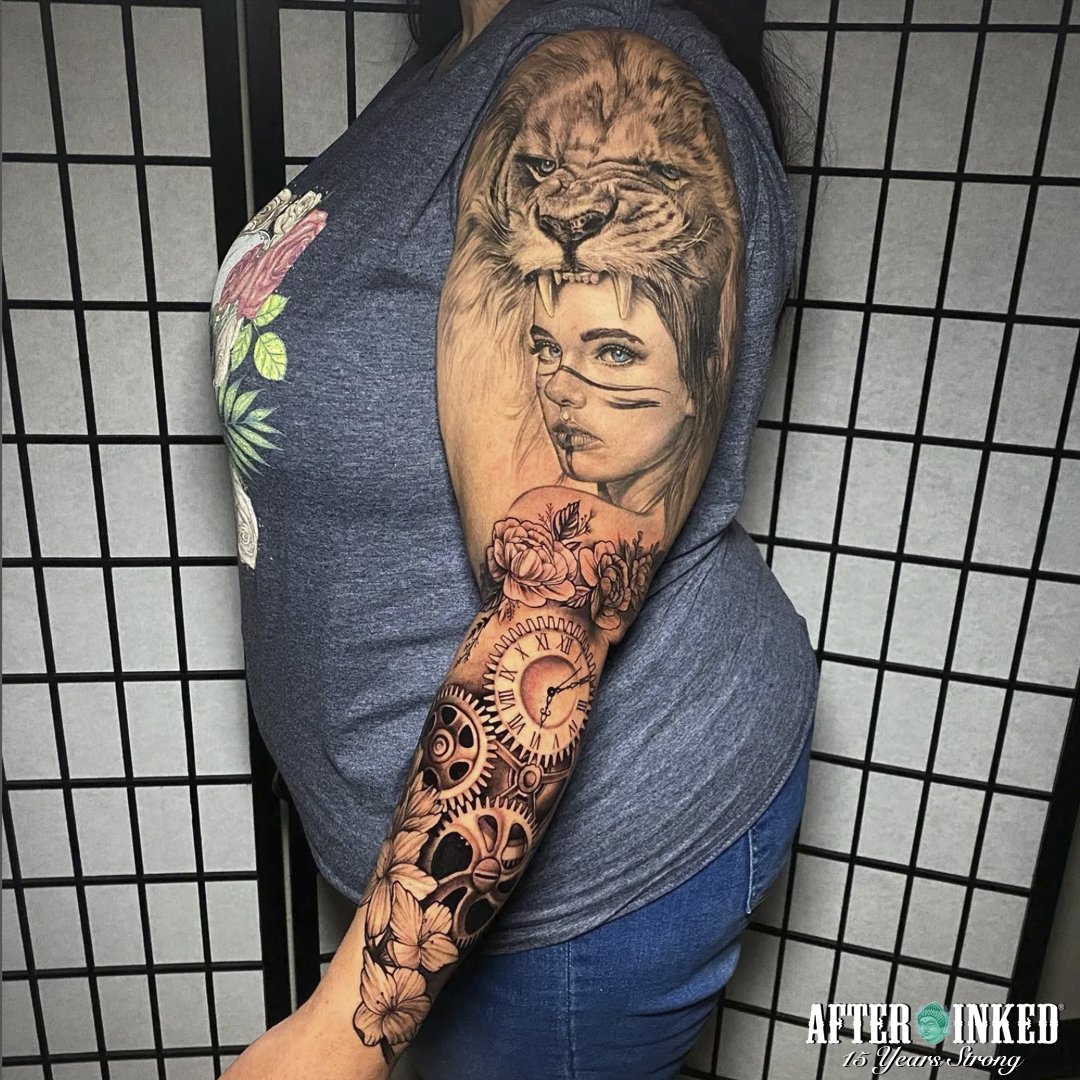 AfterInked's tweet photo. We want to share some full arm tattoos, made by great tattoo artists, enjoy them. #fullarm #fullarmtattoo #realistictattoos #realismtattoos #afterinked #proudusers #formulatedforperfection #afterinkedeveryday #tattooaftercare #inkseal #npj #vegan #tattoosbynickp https://t.co/oAeEUPcmcW