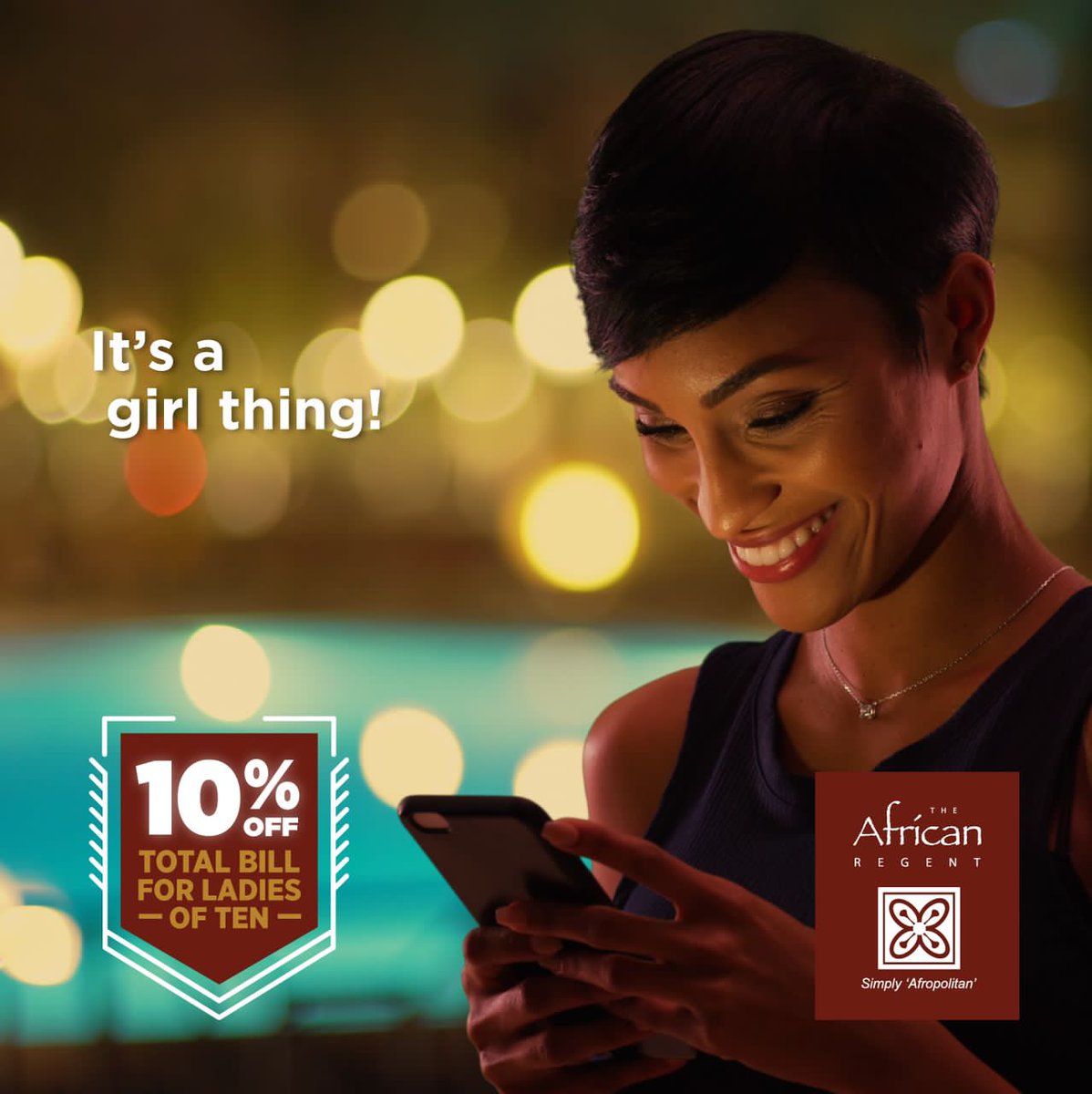 AfricanRegent's tweet photo. Enjoy 10% discount off your total bill ,for a group of 10 at the African Regent Hotel!

 Call +233 (0) 302 765 180 for all enquiries. 

#afropolitan #girlstable #girlsnight #heels #love #explore #hotelsinghana #accrahotels https://t.co/BIBAid48HU