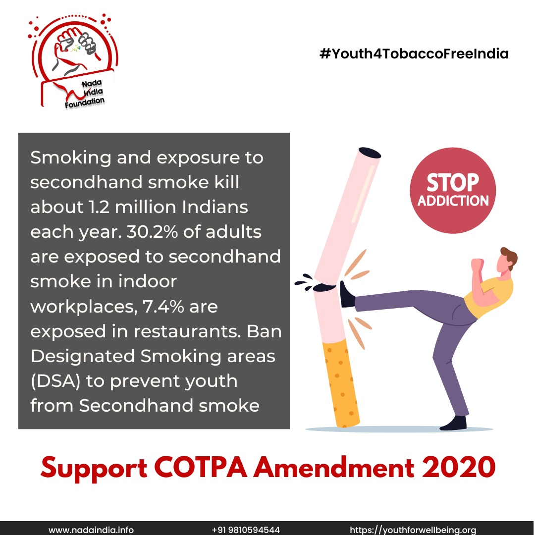 kashyap9931's tweet photo. Designated smoking areas (DSA) are a threat to our right to breathe smoke-free air in enclosed places like workplaces and restaurants. #BanDSA to protect #YoungIndia from #secondhandsmoke 
Support #COTPAAmendment2020 
#TobaccofreeIndia #Youth4TobaccofreeIndia 
@PMOIndia https://t.co/6OFnAebfkE