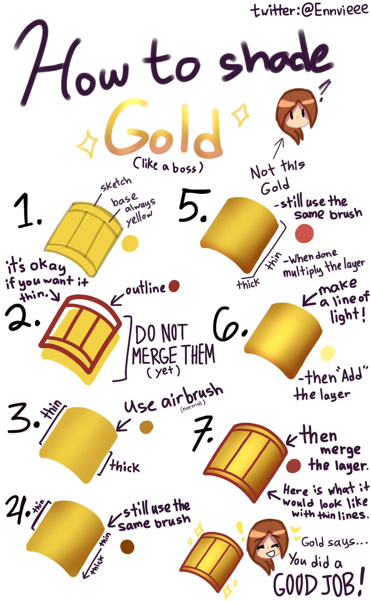 How to shade Gold tutorial 

Hi everyone! This is actually my first time making a tutorial so i hope this helps you grow as an artist. – Lyssa 💓🌟

#tutorial #howtoshade 
(I hope this isn't too confusing)