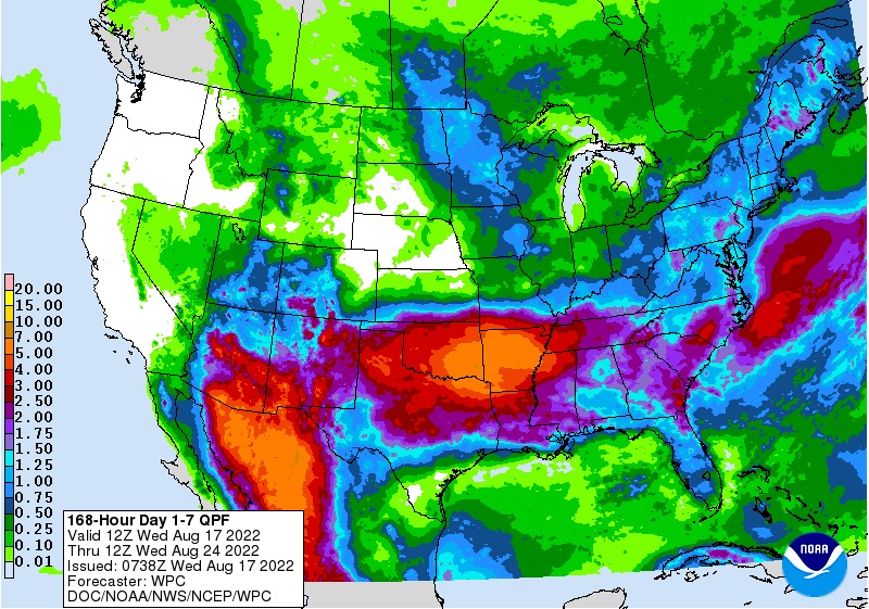 TxStormChasers's tweet photo. Woah nelly… a bit of rain on Thursday, a whole lot more rain come Sunday and into next week. We’ll see how the forecast trends, but it’s been a very long time since we’ve had so many bright colors that wasn’t on a surface temperature map. https://t.co/Cttclz0XzV