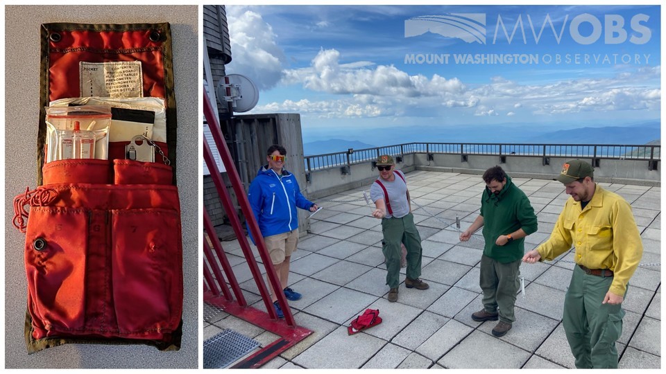 MWObs's tweet photo. Tuesday, USFS Wildland Firefighters from Campton, NH visited the summit and shared with us their fire weather instrument kit and tools (left image). While visiting, they joined us in taking a sling psychrometer measurement (right image).
#NH #mountains #firefighters #psychrometer https://t.co/1iOVIUBoc1