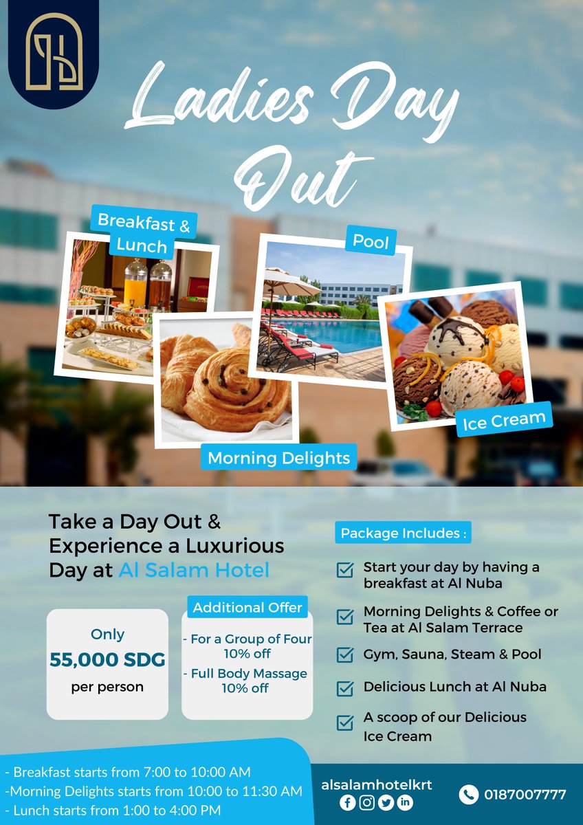 Take a day out and experience a luxurious dat at Al Salam Hotel. #happiest #offer #sudanese