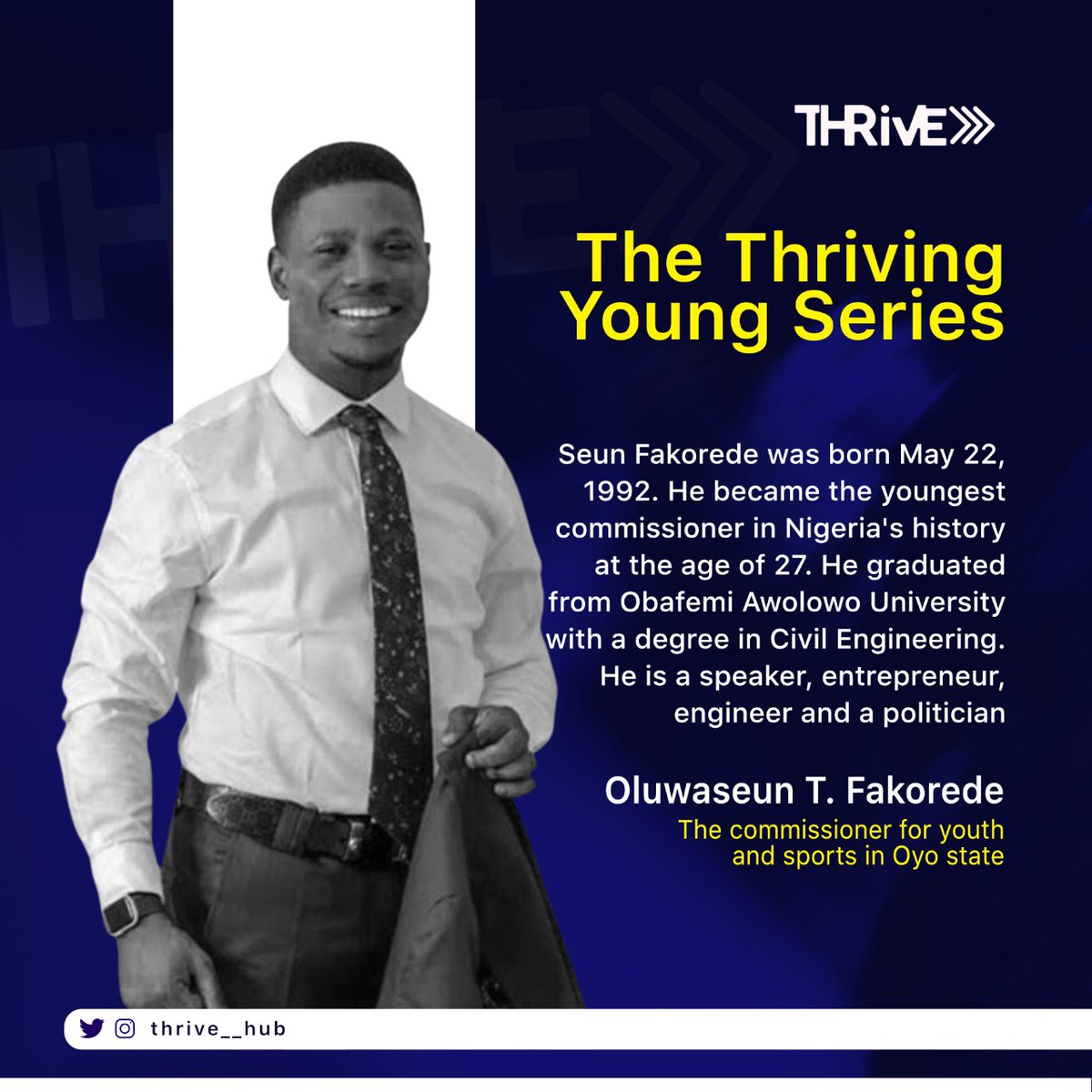 THRiVE__Hub's tweet photo. Introducing our new bi-weekly series: THE THRIVING YOUNG SERIES 🥳🥳

Shout out to @theseunfakorede . Thank you for being a source of motivation to the younger generation.

Who's next?? 
Stay tuned to this page🤭

#thryvsters #weeklyseries #ngong #youth #youthdevelopment https://t.co/jCOoVu6k9R