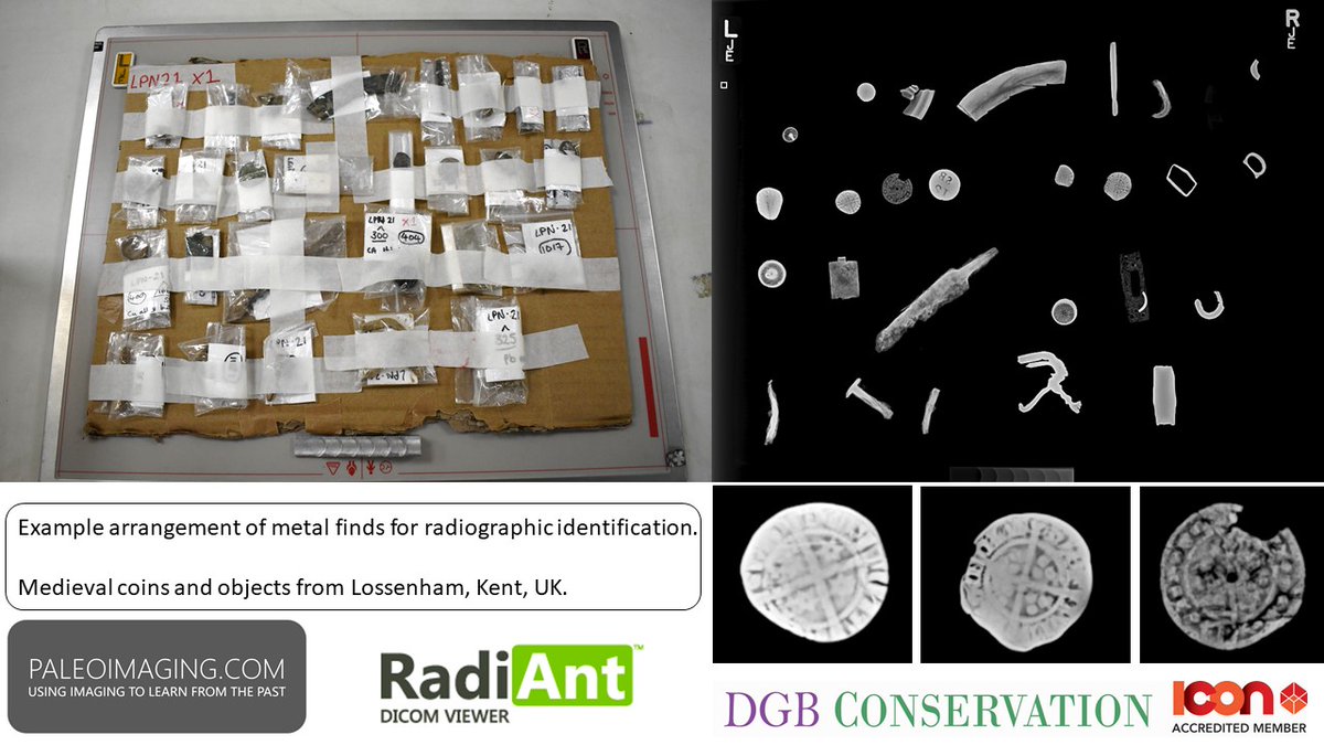 Radiography of archaeological metalwork to aid identification or demonstrate detail. Check out the way Dana Goodburn-Brown's team arrange the metalwork so that they can compare with the x-rays. @CSIsitt @radiantviewer paleoimaging.com/post/metalwork…
