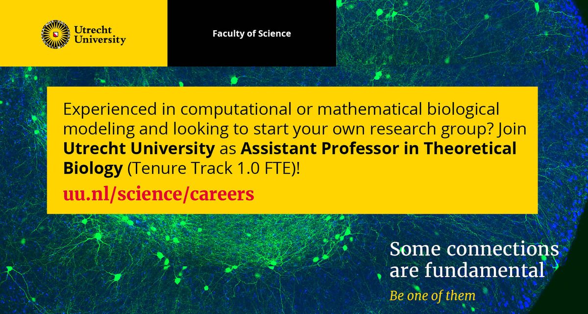 Theoretical Biology & Bioinformatics @ UU (@binfutrecht) on Twitter photo We offer TWO #tenuretrack opportunities in #theoreticalbiology and theoretical #developmental biology in our <a href="/BinfUtrecht/">Theoretical Biology & Bioinformatics @ UU</a> group <a href="/UniUtrecht/">Utrecht University</a> <a href="/UUBeta/">Faculty of Science, Utrecht University</a>
▶️ tbb.bio.uu.nl/positions.html
⏰ Apply by Sept 19 We offer TWO #tenuretrack opportunities in #theoreticalbiology and theoretical #developmental biology in our <a href="/BinfUtrecht/">Theoretical Biology & Bioinformatics @ UU</a> group <a href="/UniUtrecht/">Utrecht University</a> <a href="/UUBeta/">Faculty of Science, Utrecht University</a>
▶️ tbb.bio.uu.nl/positions.html
⏰ Apply by Sept 19