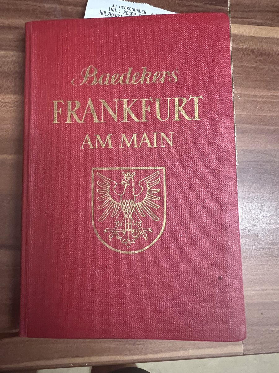 SmithHelmut's tweet photo. Found a 1952 #Baedeker for #FrankfurtamMain. In city chronology, nothing of note happened between 1924, when the airport was built, and 1943, when the Allies bombed the city. No #NationalSocialism. No #Kristallnacht. No deportations. https://t.co/GWGOQxH0P9