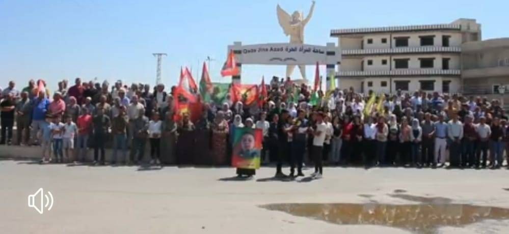 starrcongress's tweet image. The #SelfAdministration in #Euphrates Region condemns and denounces the attacks of the #Turkish occupation on the regions of north and east #Syria during a statement, and the statement was read by the affairs of the Autonomous Administration Khaled Al-Jarada.