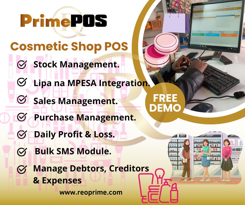 ReoprimeLtd's tweet photo. Do you own a cosmetic shop in Kenya?
We are here to automate your business with our PRIME POS. Talk to us today!
0722555849
0722216418
#Aoko #OPAQUE #Atwoli #magoha #Junet #form34C #olesapit #Commisioners #Larry #Uhuru #Ruto #RailaOdinga https://t.co/FcxrBSfenx
