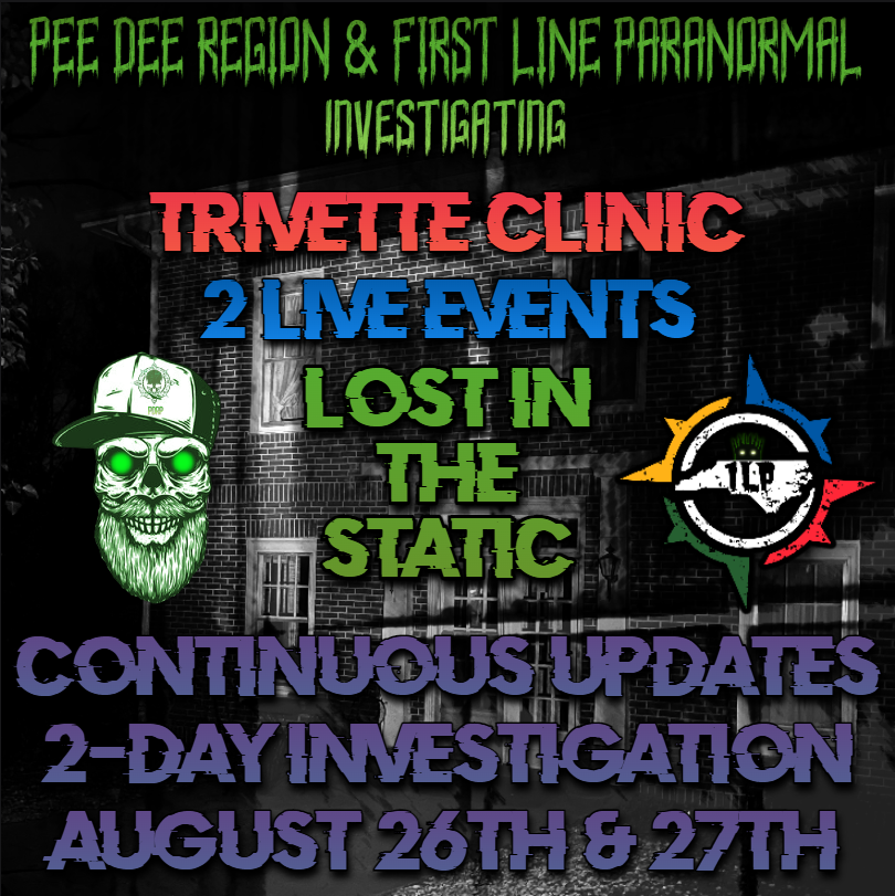 1LParanormal's tweet photo. Announcement. Catch our lives and BTS videos at First Line Paranormal and Pee Dee Region Paranormals facebook pages! https://t.co/Xdxu1A6BRG