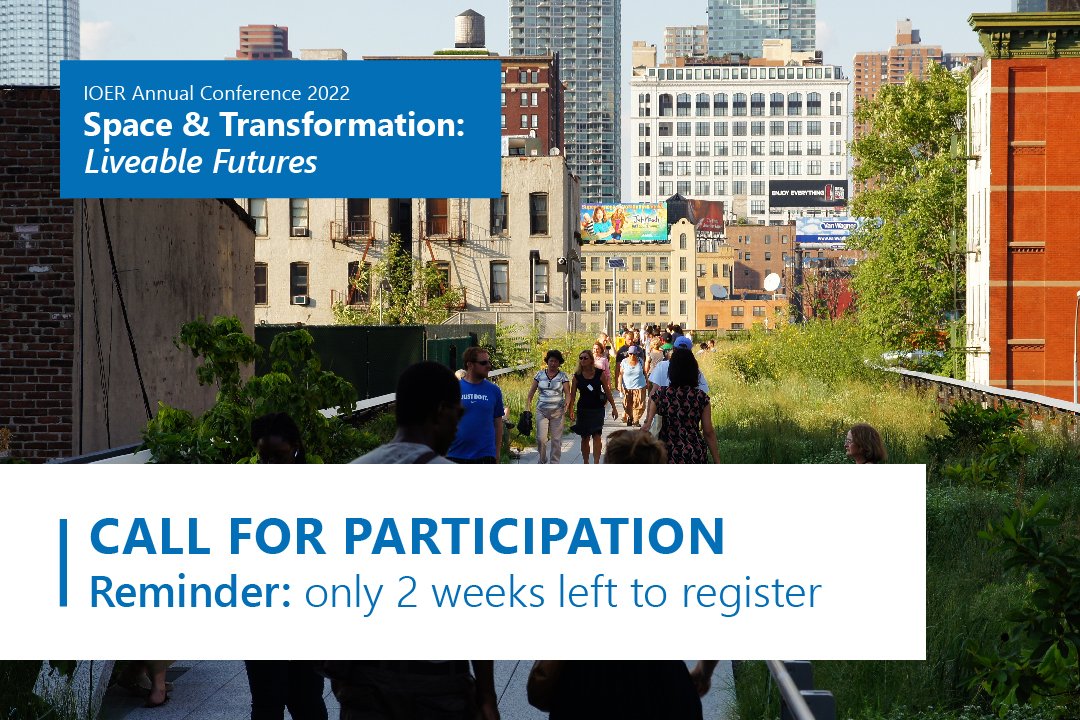 IOER_conference's tweet photo. 🚨 Only 2 weeks left to register! Join us for our #ioerconf 2022! Check out our 5 conference tracks  and dicuss #sustainabilitytransitions with presenters from #research and #practice in a variety of sessions: https://t.co/WEnuwp47fS 
Register now: https://t.co/8Q9CJETcT0 https://t.co/cMVTlNPxv3