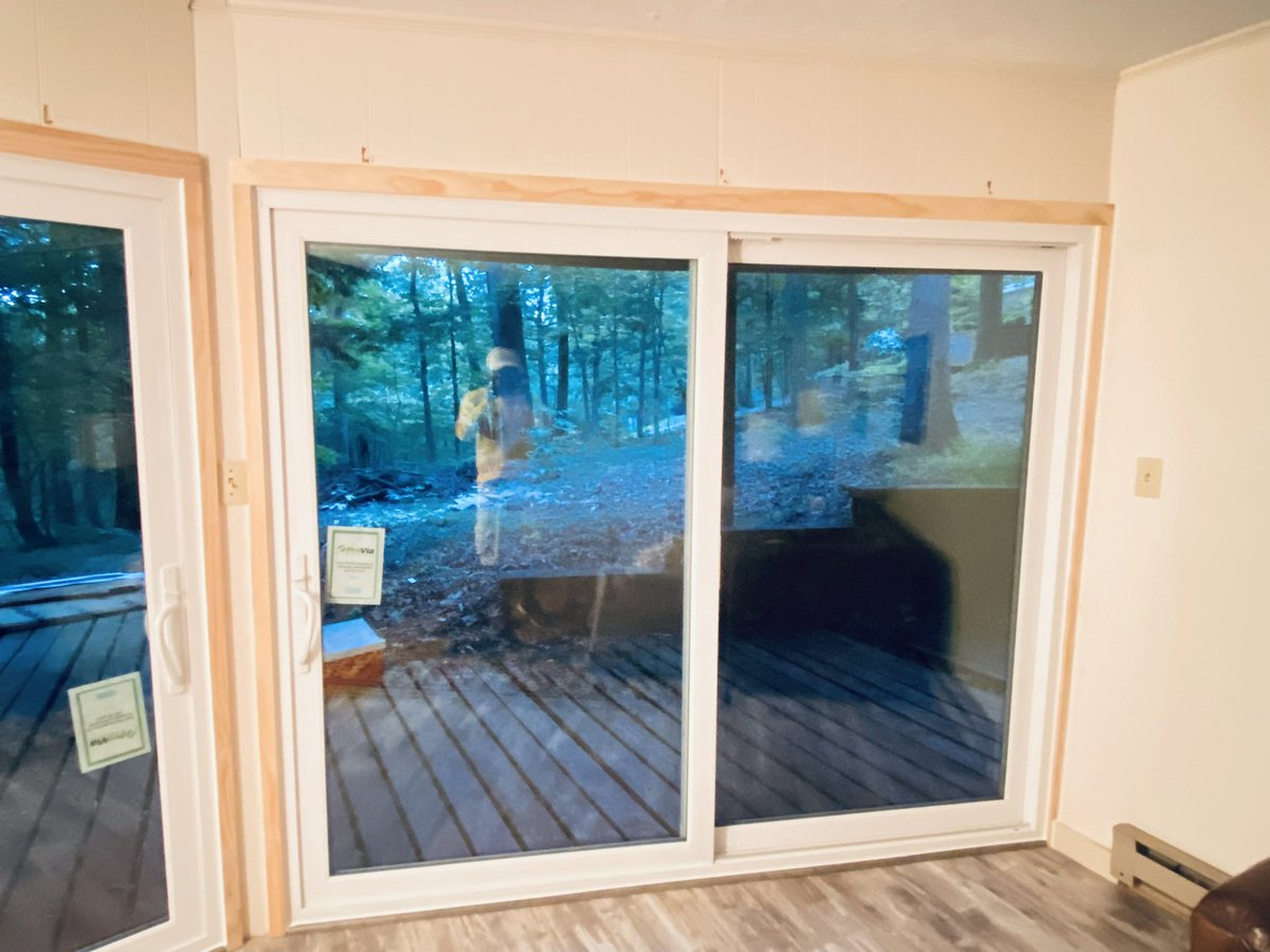 EnergyWindowLLC's tweet photo. Massive 8’ ProVia Endure Patio Doors with DLA glass and upgraded handle, clear pine #1 1x3 trimmed inside, custom exterior cladding, Installed by Pro Installers Energy Windows LLC Free Local Bids Call Now 540-671-9243 https://t.co/QbYaNoUM1y