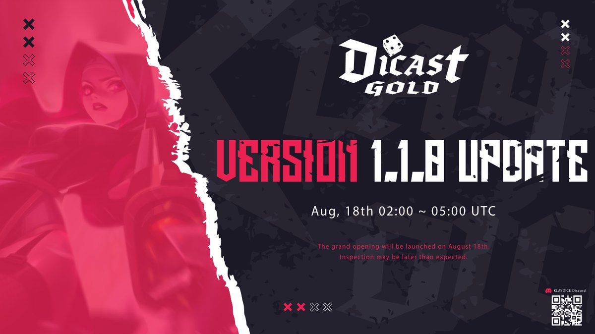 klaydice's tweet photo. Greetings from the Klaydice team! 👋

We will have a 1.1.0 version update for Dicast Gold tomorrow. Please visit Discord for more details.

Thank you. 🔥 https://t.co/CuPsMalT1u