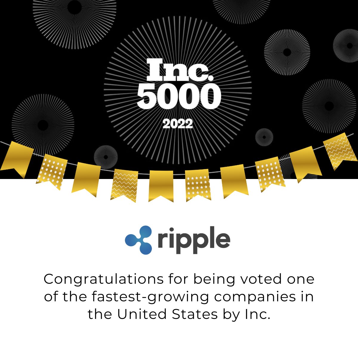 digitalpoundfdn's tweet image. Congratulations @bgarlinghouse, @JoelKatz, @ss_friedman and the entire team at @Ripple for being voted by @Inc as one of the fastest-growing companies in the #USA. We are proud to have #Ripple be part of the DPF's journey in advocating for new forms of #digitalmoney in the #UK.