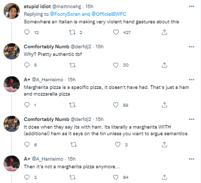 AdamGBull's tweet photo. "It's a Margherita until you add ham. That's how it works" https://t.co/r8ABpgSYpp