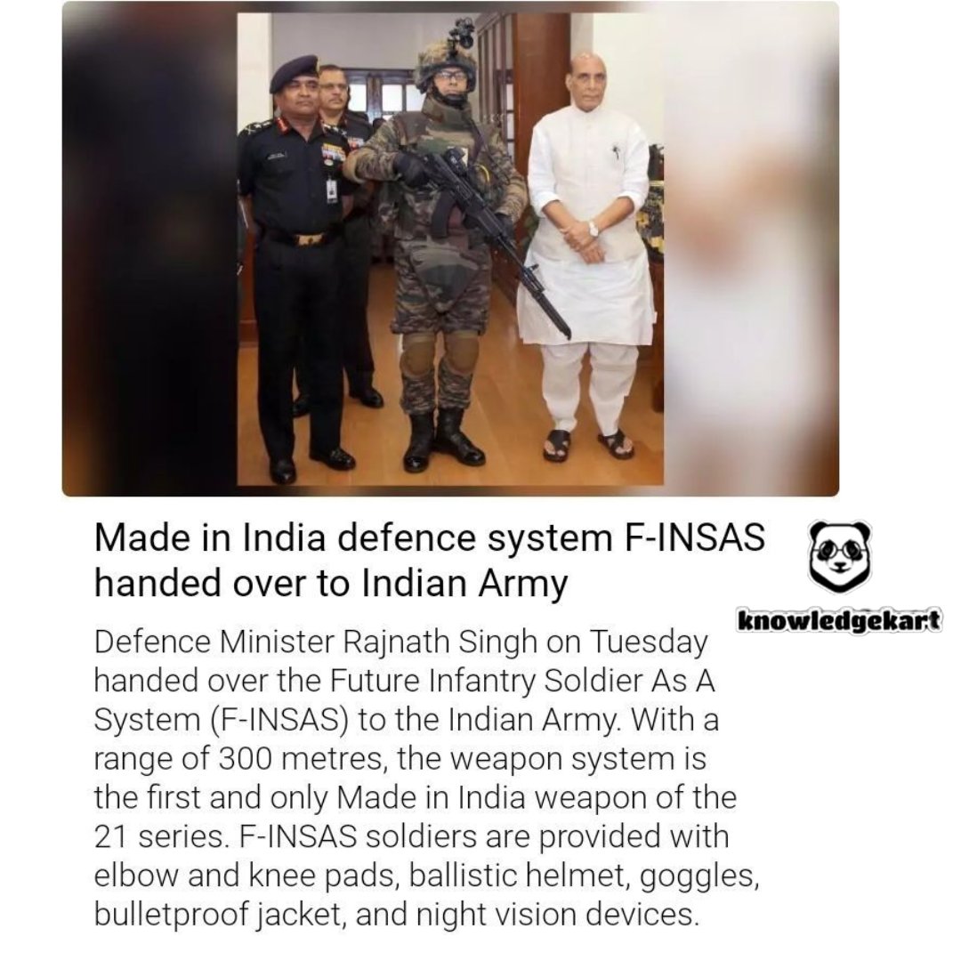 knowledgekart's tweet photo. Today's News F-INSAS handed Over to Indian Army
#indianarmy #india #gk #upsc #ias #knowledgekart https://t.co/vftlrSI0aJ