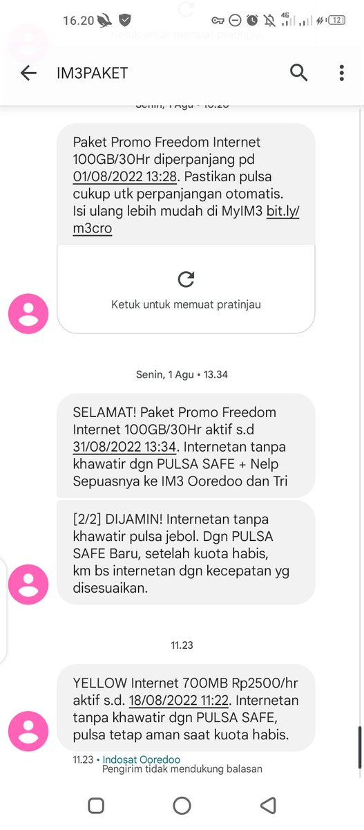 bowonde14's tweet photo. @IndosatCare Saya beli paket freedom internet 30hari tapi hari ini kenap paket internet freedom saya hilang kenapa ini min.. https://t.co/yrXCAMvaZv
