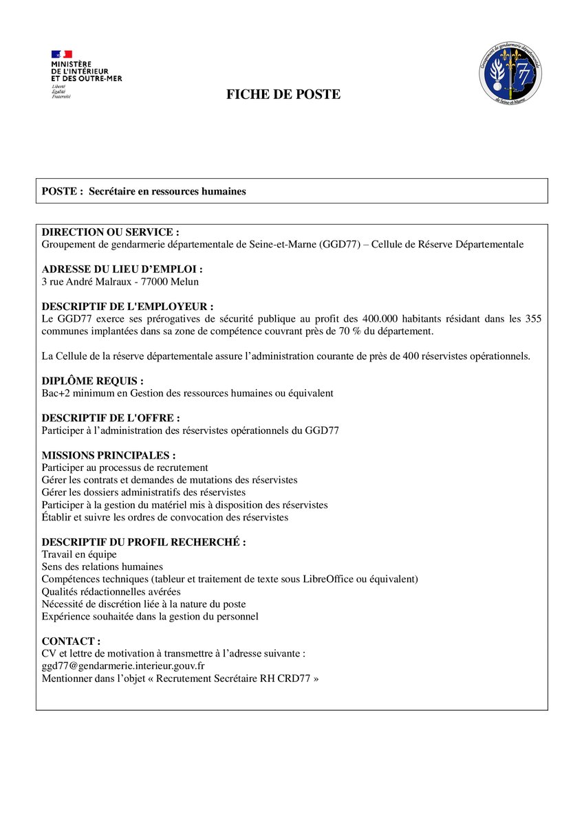 Gendarmerie_077's tweet photo. ✅Vous savez peindre, gérer des stocks, écrire ou infographier ?
✅Vous n'êtes pas contre l'idée de rejoindre l'élite de la @gendarmerie ?
➡️LES GENDARMES DE SEINE-ET-MARNE RECRUTENT !
(🎁Pour tout partage de cette publication, une photo dédicacée du Colonel vous sera envoyée.🤝) https://t.co/Ii4bUfaI4K