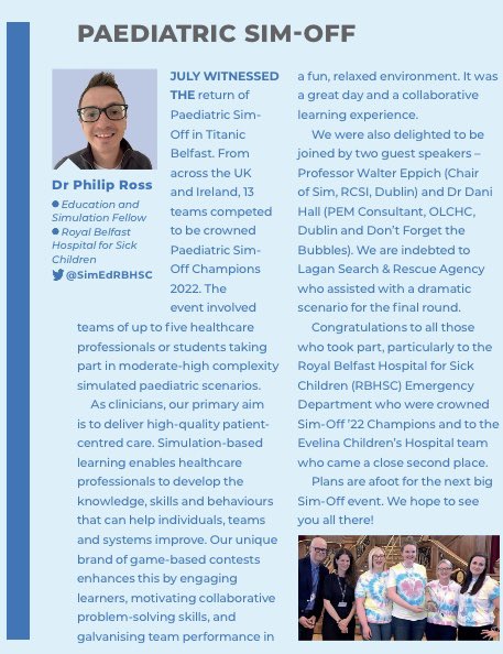SimEdRBHSC's tweet photo. Great to see this write up on #Simoff22 from the team at @SimEdRBHSC in the Autumn 22 version of @RCPCHtweets Milestones! Thanks to all who helped make it such a success including @WalterEppich @danihalltweets @Gener8H @TitanicBelfast @SimulationMan @steve_overton73 https://t.co/et0DDFDBBH