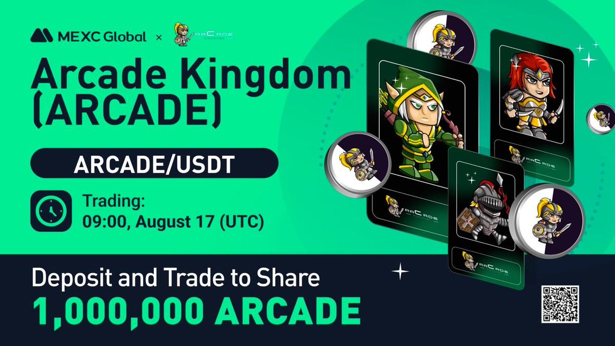 📈 $ARCADE will list in the MEXC Innovation Zone at 09:00 on Aug 17 (UTC). 

Congrats to <a href="/ArcadeKingdoms/">Arcade Kingdoms</a> 🤝

🎁 Deposit &amp; Trade to Share 1,000,000 $ARCADE

Details: bit.ly/3PGLHgR

💚Sign up for 10% off trading fee: bit.ly/3JZ0nX8

#MEXCGlobal #Arcadekingdoms