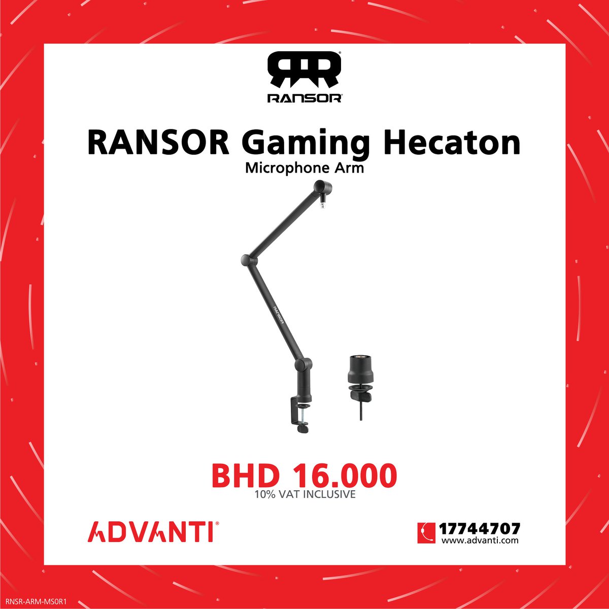 ADVANTIGroup's tweet photo. β¬ MICROPHONE ARM β¬
π₯ RANSOR Gaming Hecaton - Microphone Arm π₯
PRICE: BHD 16.000 (10% VAT Inclusive)
For orders: π 17744707 π https://t.co/uBj4iXujvU
WE DELIVER! ππ¦
#advantibahrain #RANSOR #Gaming #Hecaton #MicrophoneArm #Bahrain #Manama #Saar https://t.co/yHGmEKYuzM