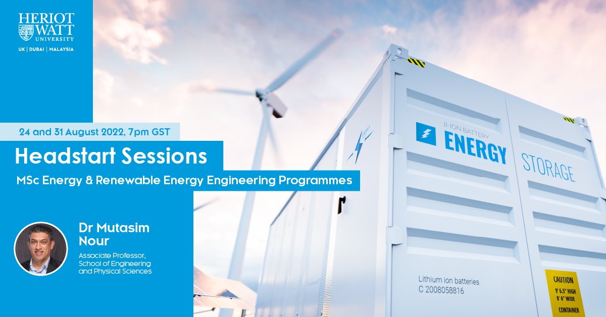 HWUDubai's tweet photo. Join our Demand Management and Energy Storage Course to learn more about our MSc Energy and MSc Renewable Energy programmes.

Explore the options available within our Postgraduate offering and make an informed decision on what to study. 
Register here: https://t.co/aHnmCvFQH6 https://t.co/vhISlPYNOV