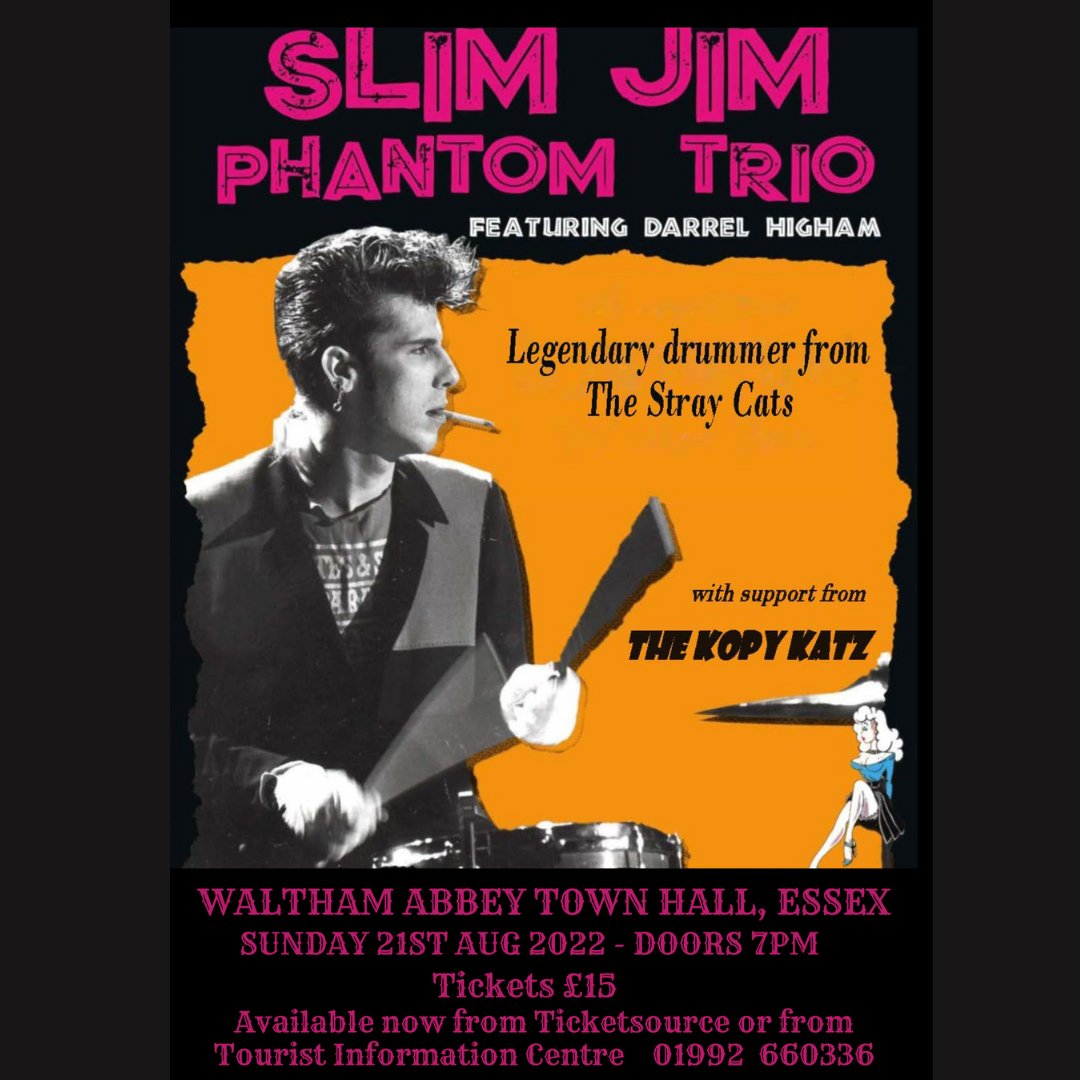 WATownCouncil's tweet photo. We can't wait to welcome @officialslimjim to Waltham Abbey this Sunday - only few tickets left!! https://t.co/xQpGFI2qZy  #rockabilly #straycats #TheKopyKatz #walthamabbeynews #essexlive #darrelhigham @DCHigham https://t.co/vxAb57iE9E